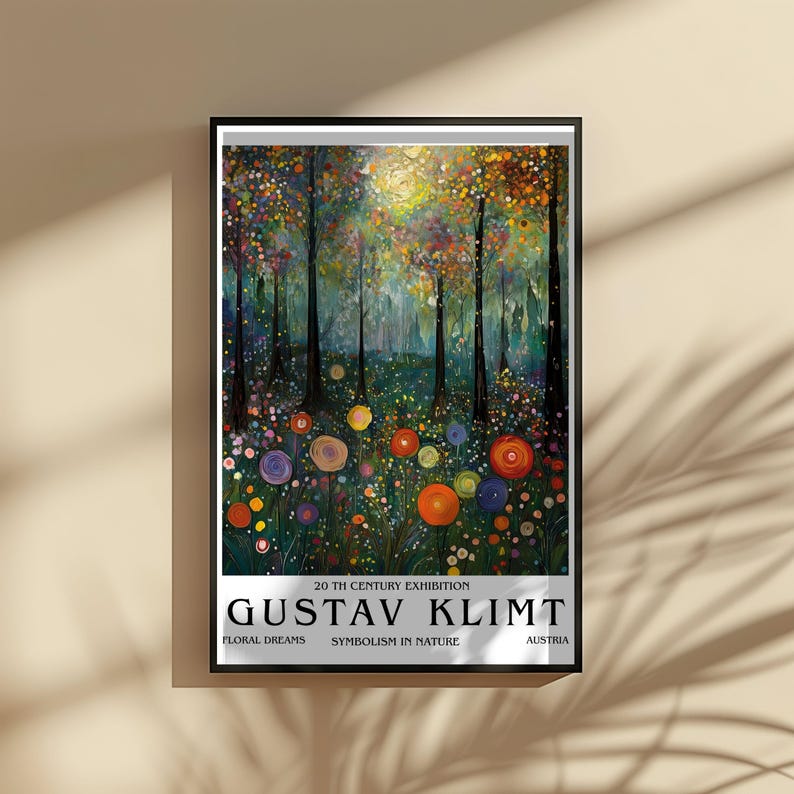 Gustav Klimt Blommig Skog Poster, Symbolistisk Natur Konsttryck, Färgglad Drömsk Landskap Väggdekoration, Art Nouveau Illustration, Hemväggkonst bild 4