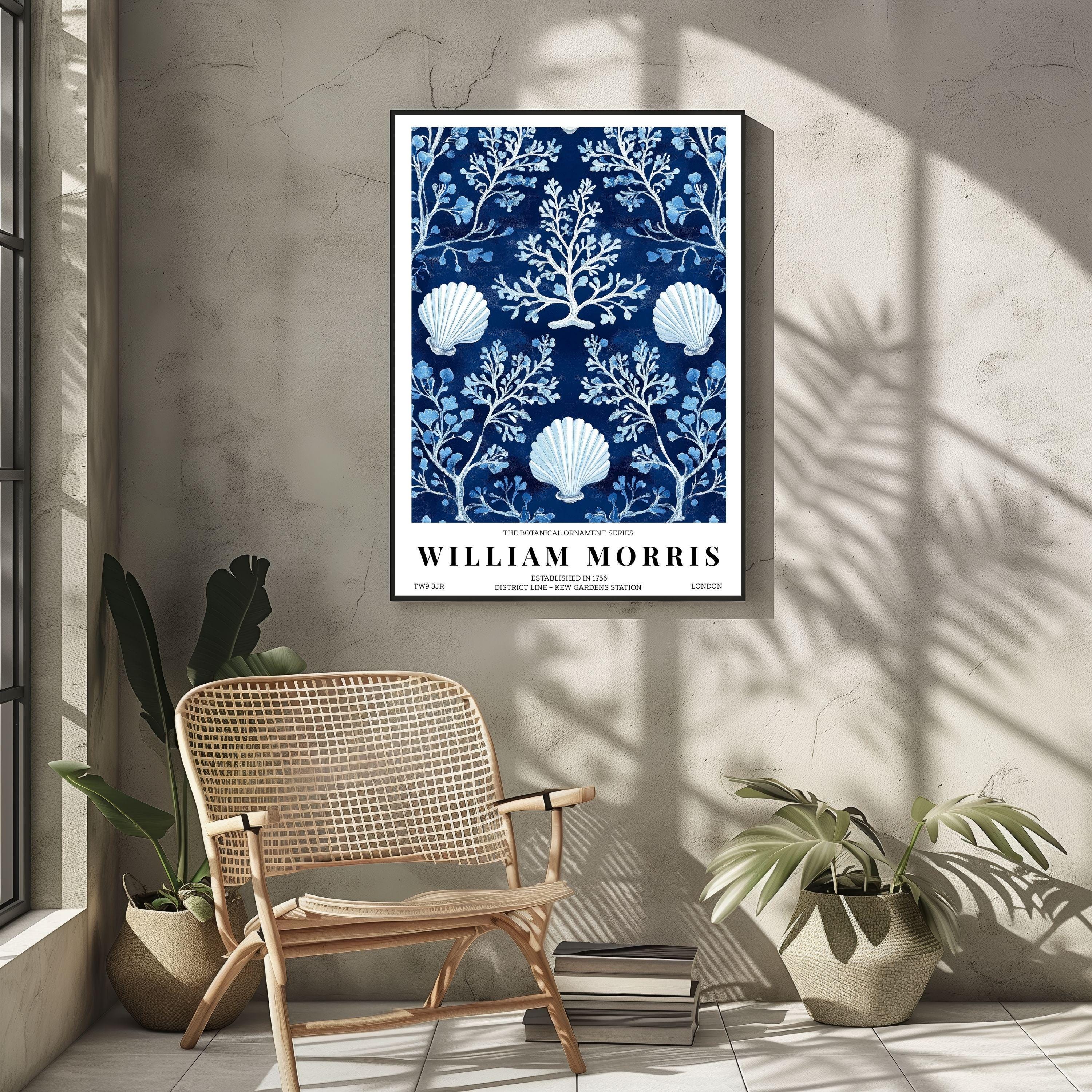 William Morris Coastal Print, Blue Coral Seashell Exhibition