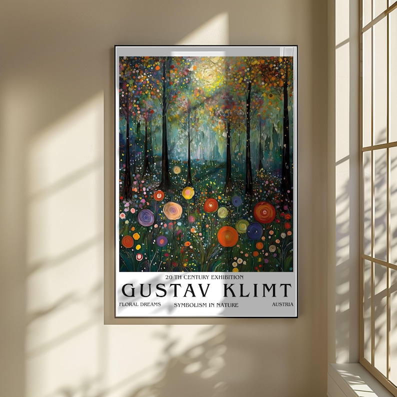 Gustav Klimt Blommig Skog Poster, Symbolistisk Natur Konsttryck, Färgglad Drömsk Landskap Väggdekoration, Art Nouveau Illustration, Hemväggkonst bild 5