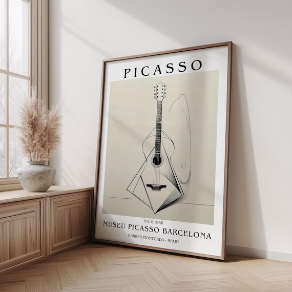 Picasso Exhibition Print, Minimalist Geometric Guitar Line Art