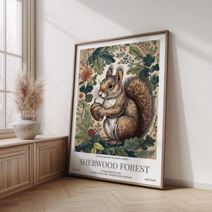 William Morris Inspired Squirrel Botanical Poster, Gardens Print, London Print, William Morris Poster, Vintage Wall Art, Floral Art