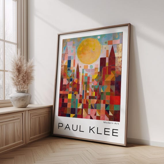 Paul Klee Inspired Colorful Geometric Cityscape Poster | Abstract Modern Art Print | Mid Century Bauhaus Wall Decor | Collectible Artwork