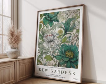 William Morris Print, William Morris, Inspired Kew Gardens Green Botanical Floral Art Poster, Vintage Teal Garden Wall Decor Print
