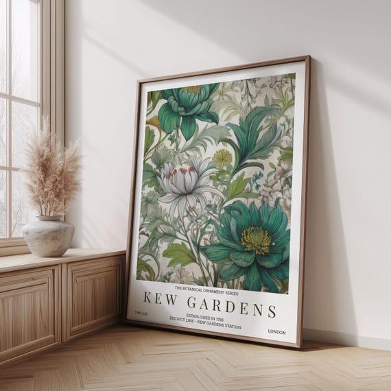 William Morris Print, William Morris, Inspired Kew Gardens Green Botanical Floral Art Poster, Vintage Teal Garden Wall Decor Print