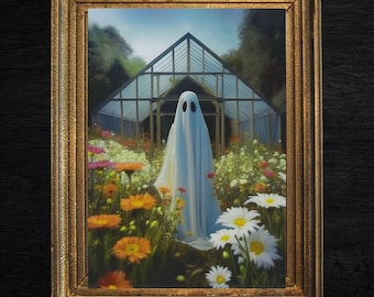 Fantasma botanico in serra, poster vintage, stampa artistica, Dark Academia, gotico, cottagecore, arte della strega, arte di Halloween, arte murale per la casa