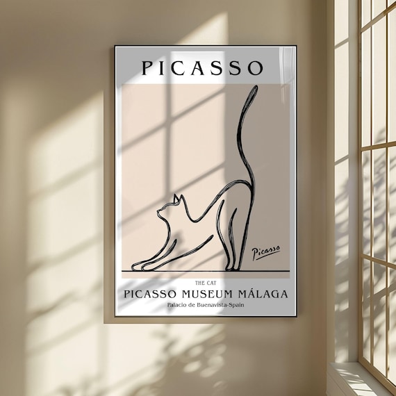 Picasso Exhibition Poster, Picasso Cat Line Art Poster – The Cat Minimalist Art Print | Picasso Museum Málaga | Modern Wall Decor