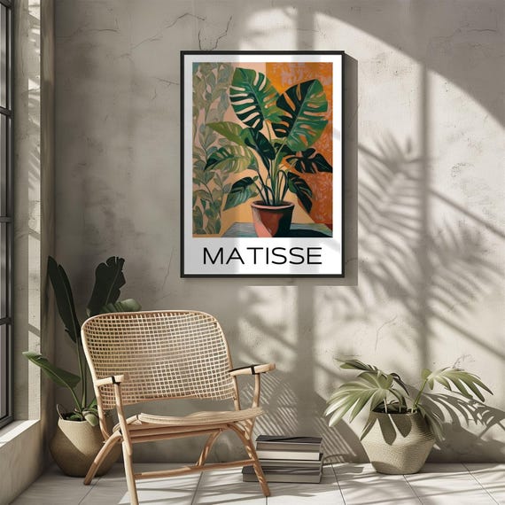 Henri Matisse Inspired Monstera Plant Poster, Vintage Botanical