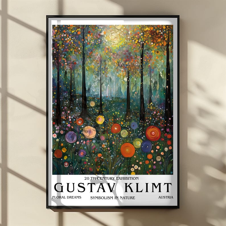 Gustav Klimt Blommig Skog Poster, Symbolistisk Natur Konsttryck, Färgglad Drömsk Landskap Väggdekoration, Art Nouveau Illustration, Hemväggkonst bild 2