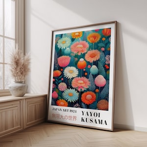 Yayoi Kusama Inspired Floral Art Print – Colorful Dotted Botanical Wall Decor, Modern Japanese Style Digital Poster for Home & Office, Art