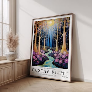 Enchanted Reverie: Gustav Klimt Inspired Magical Forest Art - Luxury Wall Art for Autumnal Home Decor and Coquette Room Styling