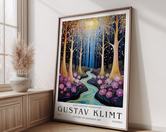 Enchanted Reverie: Gustav Klimt Inspired Magical Forest Art - Luxury Wall Art for Autumnal Home Decor and Coquette Room Styling