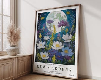 William Morris moon and botanicals Print, William Morris Exhibition Print, V&A museum poster, Textiles print vintage floral print