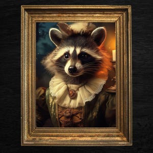 Poster vintage del re procione gotico, stampa artistica, arredamento per la casa, panda spazzatura vittoriano, stampa artistica del ritratto di procione vittoriano, arredamento per la casa