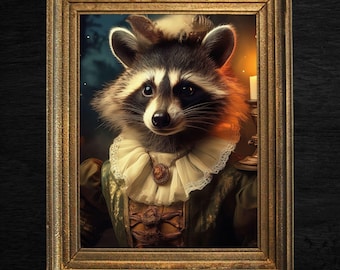Gothic Waschbär König Vintage Poster, Kunst Poster Druck, Wohnkultur, viktorianischer Trash Panda, viktorianischer Waschbär Porträt Kunstdruck, Wohndekor