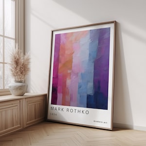 Rothko-Inspired Abstract Poster, Pink Lilac Blue Color Field Wall Art, Minimal Mid-Century Modern Painting, Physical Artwork