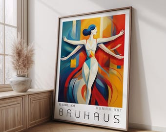 Póster de danza humana de la Bauhaus: impresión abstracta de la Bauhaus, impresión de Picasso de mediados de siglo, póster retro geométrico, arte de la exposición de la Bauhaus