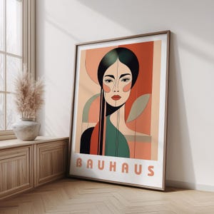 Bauhaus Abstract Woman Poster, Geometric Minimalist Wall Art, Modern Feminine Portrait Print, Color Retro Home Decor, Bauhaus Exhibition
