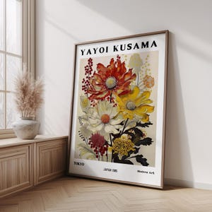 Yayoi Kusama Floral Poster, Vintage Botanical Flower Art Print, Japanese Modern Wall Decor, Livingroom, Yayoi Kusama Wall Art