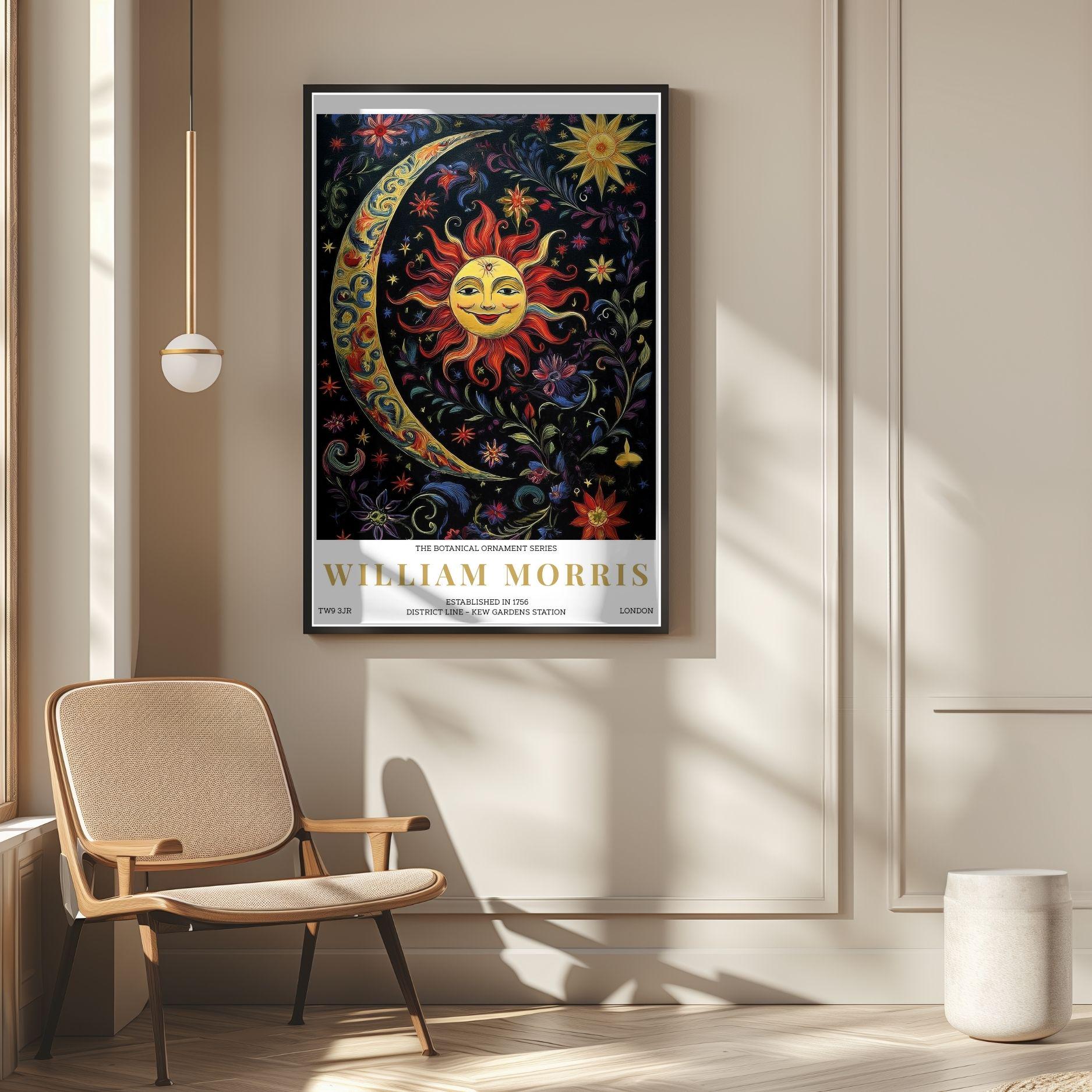 Celestial Sun and Moon Poster, William Morris Inspired Art Print
