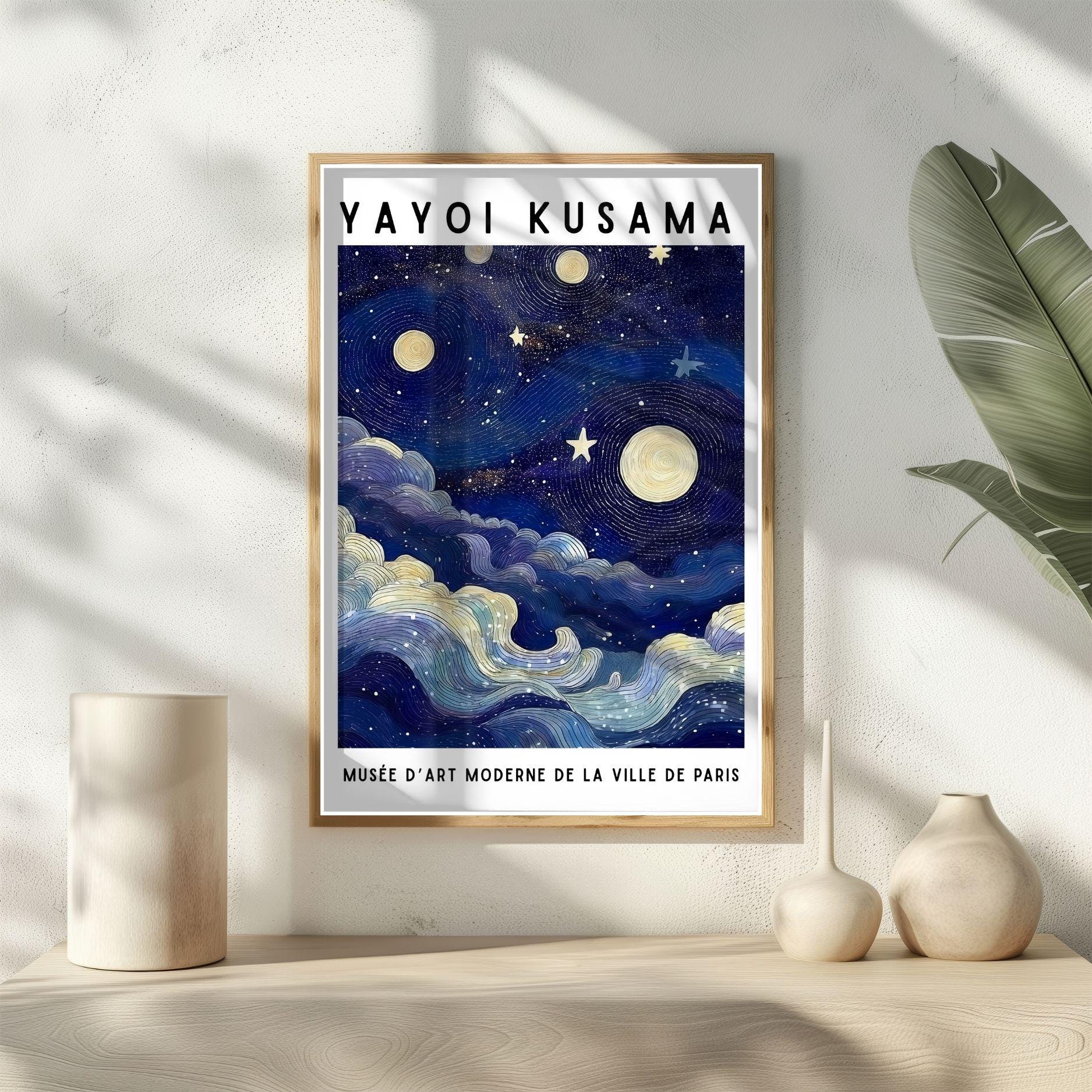 Yayoi Kusama Space Wall Art - Starry Night Sky Art - Dark Blue Bedroom ...