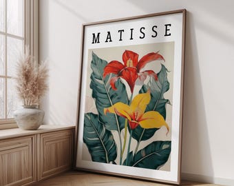 Matisse Inspired Tropical Flower Wall Art, Vibrant Botanical Poster, Modern Jungle Plant Artwork, Colorful Exotic Bloom Print