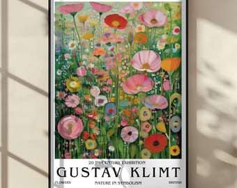 Gustav Klimt-tryck, blommig affisch, Gustav Klimt-affisch, Klimt-utställningsaffisch, Gustav Klimt-målning, blomsterträdgård, blomsterkonstverk gåva