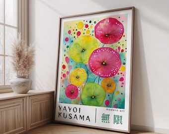 抽象的な花の水彩画 KUSAMA 抽象的な花の水彩画 KUSAMA 草間彌生スタイル、青い花のモチーフ