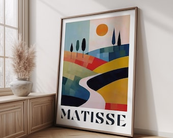 Henri Matisse Inspired Colorful Landscape Poster, Modern Abstract Art Print, Mid Century Style Wall Art for Living Room or Office Decor