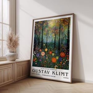 Gustav Klimt Blommig Skog Poster, Symbolistisk Natur Konsttryck, Färgglad Drömsk Landskap Väggdekoration, Art Nouveau Illustration, Hemväggkonst bild 1