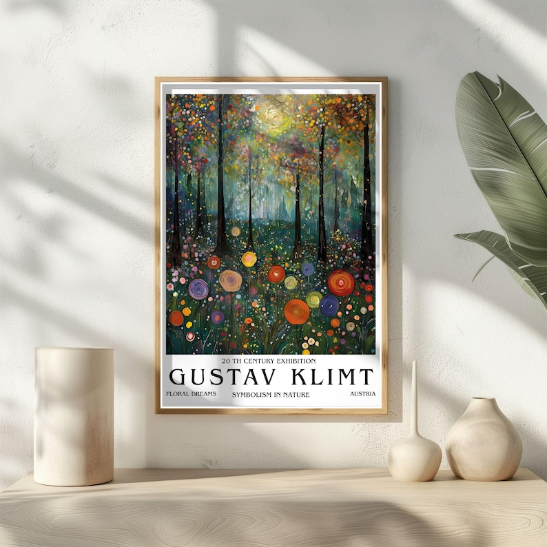 Gustav Klimt Blommig Skog Poster, Symbolistisk Natur Konsttryck, Färgglad Drömsk Landskap Väggdekoration, Art Nouveau Illustration, Hemväggkonst bild 9