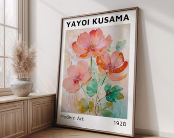 YAYOI KUSAMA Druck, gerahmte Wandkunst Japanische Wandkunst, Japanische moderne Kunst Kusama Ausstellung, bunte Wandkunst, botanische Drucke