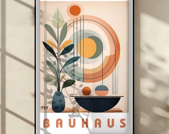 Stampa artistica da parete in stile Bauhaus / Poster geometrico astratto / Arredamento moderno di metà secolo / Poster retrò con stampa botanica