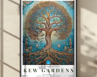 William Morris inspirierte Baum des Lebens Poster, Vintage Botanische Wandkunst, Naturwurzeln und Zweige Druck, Spirituelle Hauswand Dekor Poster
