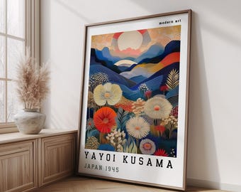 Yayoi Kusama Art Print | Japanese Floral Poster | Modern Japandi Style Decor | Kusama Inspired Wall Art | Minimalist Art Decor, Home Decor