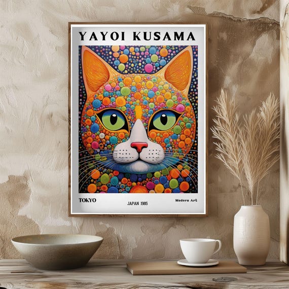 草間彌生の猫コレクション、日本の壁アート、Japandiホーム