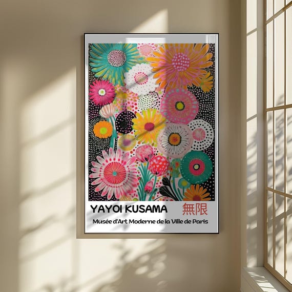 草間彌生の花のポスター - 草間彌生の抽象画を日本風にプリント - 草間