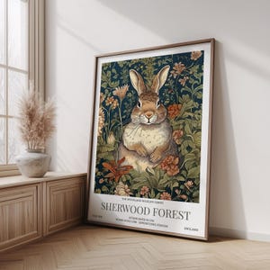 William Morris Inspired Rabbit Botanical Poster,i Vintage Woodland Floral Forest Wall Art Print, London Gardens Print, Vintage Wall Art
