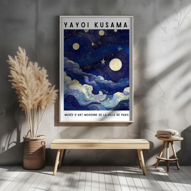 Yayoi Kusama Space Wall Art - Starry Night Sky Art - Dark Blue Bedroom ...