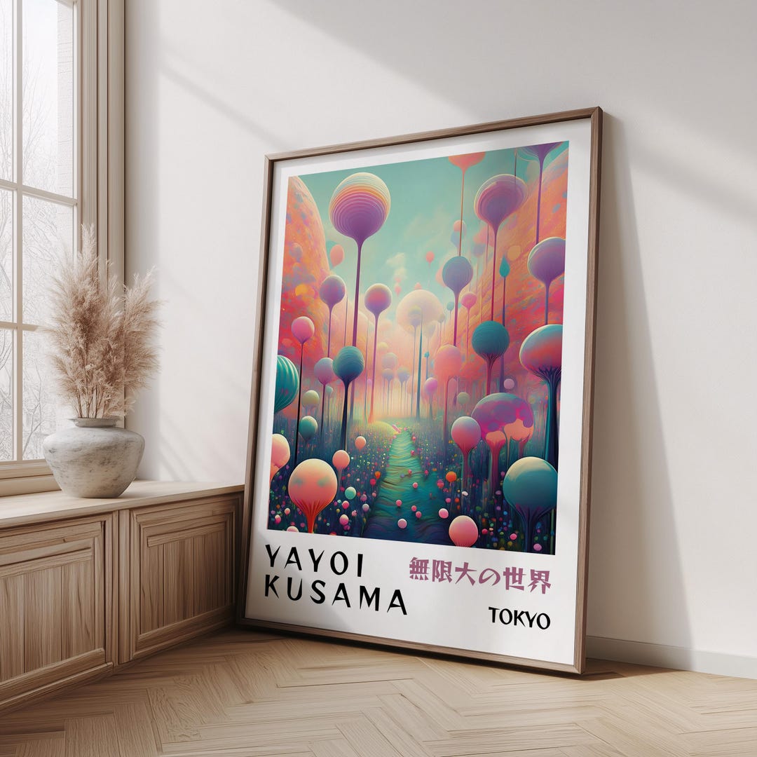 Yayoi Kusama Surreal Forest Poster – Dreamlike Balloon Landscape Art ...