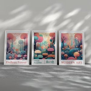 Yayoi Kusama 3 Piece Poster Set - Kusama Inspired Art, Japanese Wall Art, 3 Piece Wall Art Yayoi Kusama Print, Japanese Gallery Poster Set