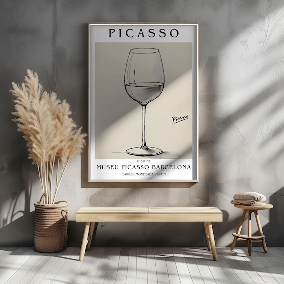 Pablo　Picasso、ワイングラス、希少な額装用画集より、新品高級額装付 Picasso Wine Glass Art Print Poster, Museu Picasso Barcelona