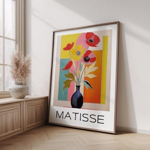 Henri Matisse Inspired Floral Vase Poster, Modern Abstract Flower Wall Art, Colorful Botanical Still Life Print for Home or Office Decor