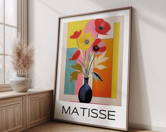 Henri Matisse Inspired Floral Vase Poster, Modern Abstract Flower Wall Art, Colorful Botanical Still Life Print for Home or Office Decor