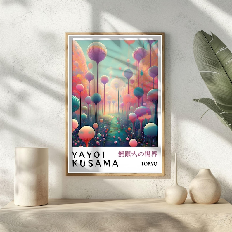 Yayoi Kusama Surreal Forest Poster – Dreamlike Balloon Landscape Art ...