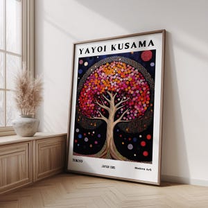 Yayoi Kusama Art Print | Japanese Cherry Blossom Poster, Modern Japandi Style Decor, Kusama Inspired Wall Art, Minimalist Art Decor, Gift