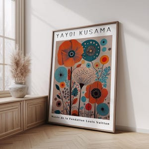 Póster de Yayoi Kusama, arte mural japonés, decoración japonesa brillante, impresión japonesa, póster japonés abstracto, regalo japonés, arte mural brillante
