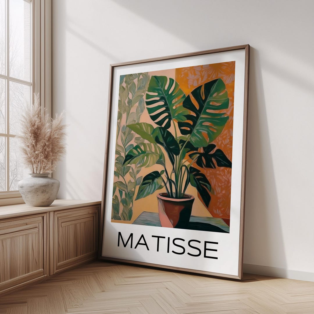Matisse リーフデザイン 大判絵画　70×70cm Henri Matisse Inspired Monstera Plant Poster, Vintage Botanical