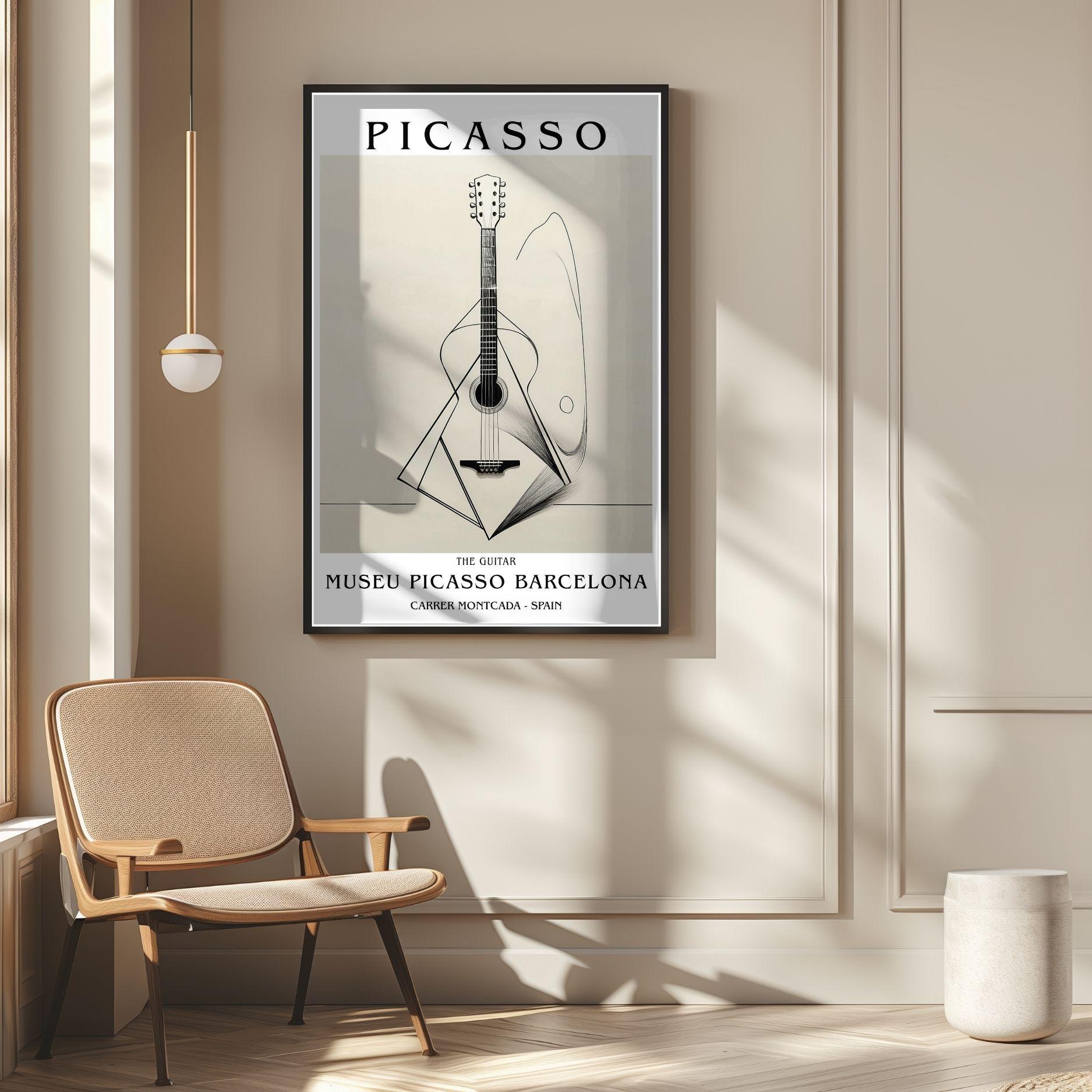 Picasso Exhibition Print, Minimalist Geometric Guitar Line Art