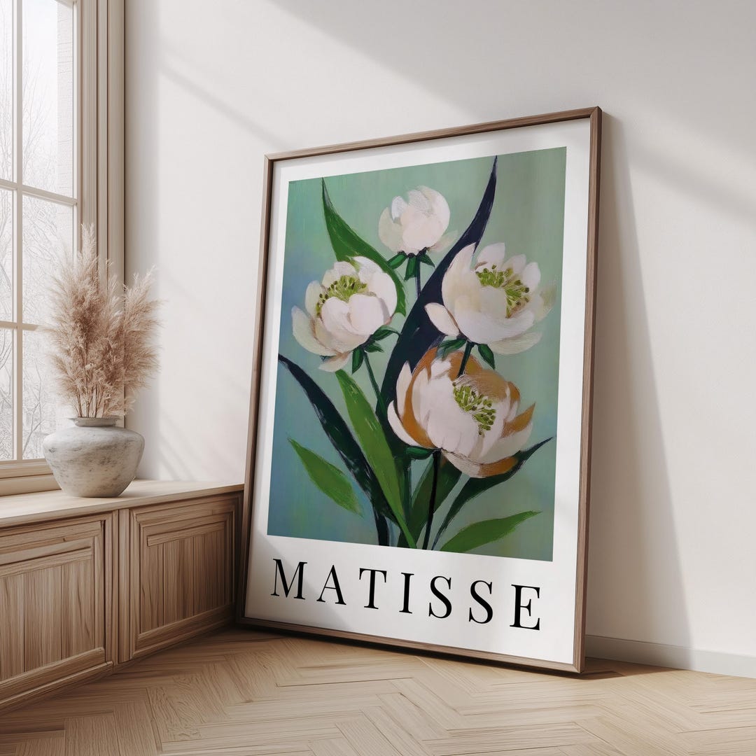 Henri Matisse Inspired White Flower Poster, Minimalist Botanical
