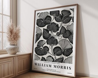William Morris floral Print, vintage style William Morris Exhibition Print, black and white botanical poster, Vintage Wall Art, Textiles Art